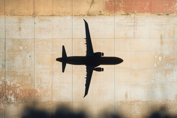 Shadow of departed plane with minimalist composition composition and harsh sunlight on sky space