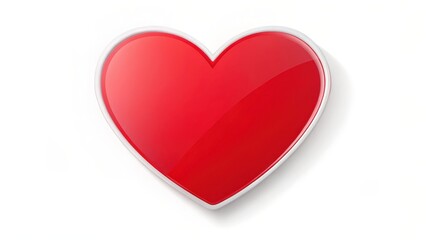 A bright red heart shape sticker isolated on a white background with a subtle gradient effect, Valentine's Day decoration, simple shape