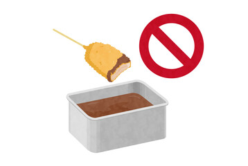 串カツのソース二度漬け禁止のベクターイラスト
