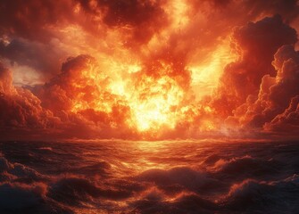 Fototapeta premium nuclear explosion in ocean apocalyptic scene dramatic realism chaos destruction