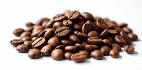 Whole coffee beans in a pile, isolated on white, pile, white background