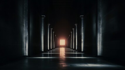Naklejka premium empty long dark corridor interior with light glow