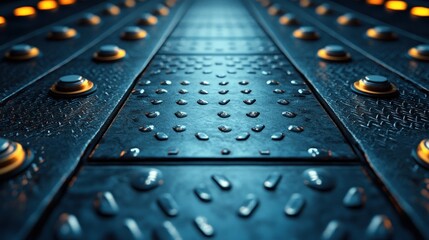 Futuristic Metal Panel with Glowing Buttons and Water Droplets