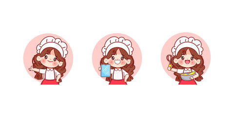Fototapeta premium Cute chef cartoon logo brand. Premium illustration vector. cartoon animation design.