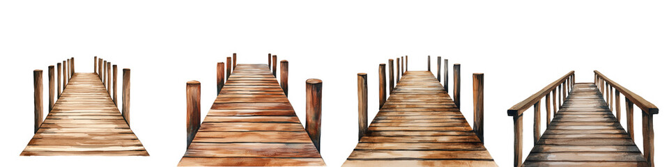 Fototapeta premium Tranquil Wooden Walkway over Serene Pond Surrounded by Nature