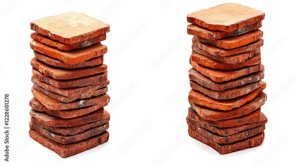 Poster stacks of old red bricks on a transparent background generative ai