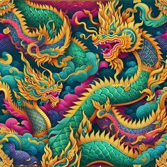 Fototapeta premium Thai Naga Dragon Art – Vibrant Mythological Serpent Colorful Thai Serpent – Mystical Naga in Traditional Art 