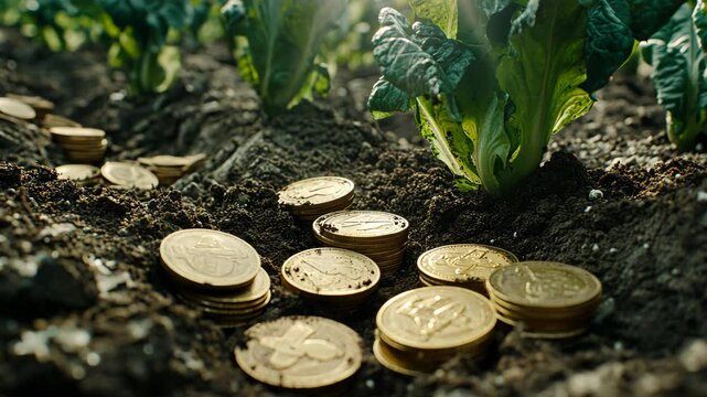 Discovering buried treasure among healthy green plants in a sunlit garden