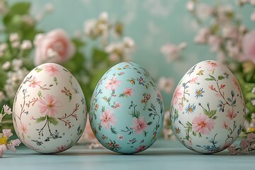 Fototapeta premium Beautiful handmade Easter eggs and flowers.Happy Easter.