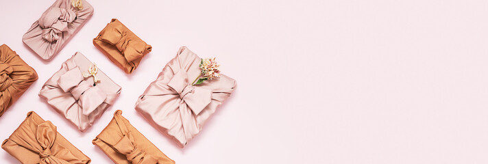 Gifts wrapped in cloth for the festive season.