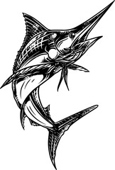 A marlin fish hand in high-resolution vector art. Perfect for logos, t-shirt designs, and more. Bold, stylish, and highly detailed for a striking visual impact.