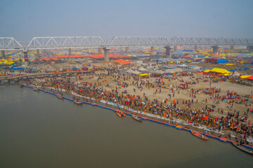 Aerial Drone View of Maha Kumbh Mela Prayagraj
