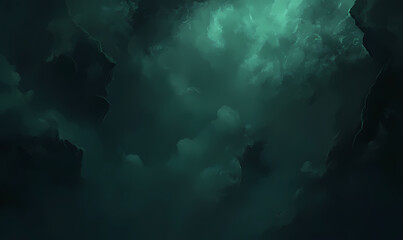 Dark green atmospheric abstract background with misty clouds and shadows
