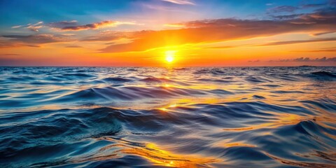 Obraz premium Softly glowing sunset over calm ocean waves with abstract reflections on water's surface, beautiful, light, beautiful, light