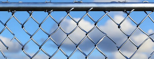 Fototapeta premium Chain-link fence, outdoor, sky, clouds, security