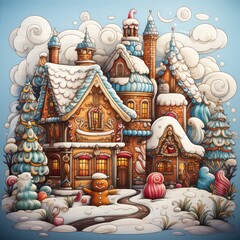 Obraz premium A Cozy Gingerbread House in a Snowy Landscape By Generated AI