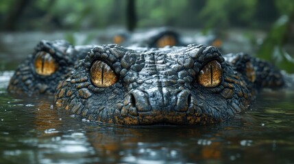 Obraz premium A close-up of a reptilian creature partially submerged in water.