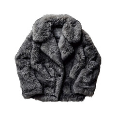 Faux Fur Coat with Oversized Collar in Gray Isolated on Transparent Background