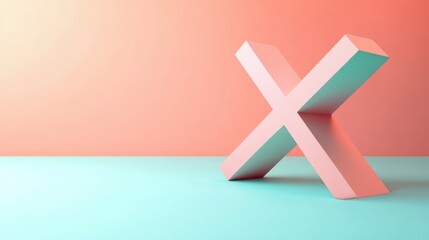 Obraz premium 3D render of a pink X symbol on a coral and teal background.