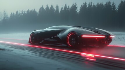 Futuristic Car on Snowy Road