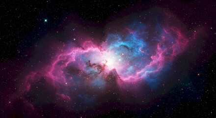 Obraz premium Cosmic Nebula Pink Blue Galactic Clouds Stars Space Background