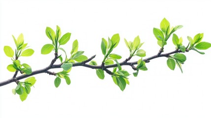 Obraz premium Spring branch with fresh green leaves isolated on white (1)
