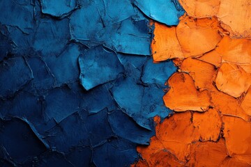 Naklejka premium Vibrant blue and orange paint texture, thick, impasto style. Ideal for backgrounds, art projects, or adding a textured feel to designs.