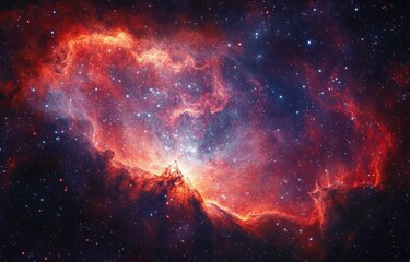 Naklejka premium Vibrant Cosmic Nebula in Deep Space with Star Clusters Illuminated by Starlight