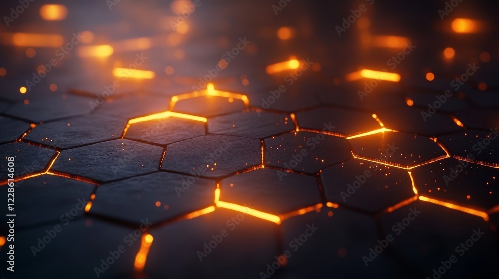Poster glowing hexagonal pattern dark surface background