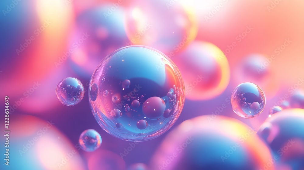 Poster abstract colorful bubbles floating in space
