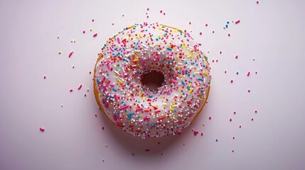 Sprinkled donut on pink background for food or dessert menu