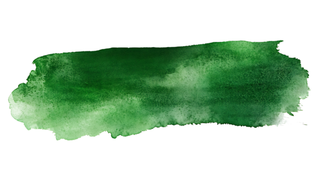 Abstract green watercolor banner, textured paint stain, isolated on white and transparent background. Generative AI