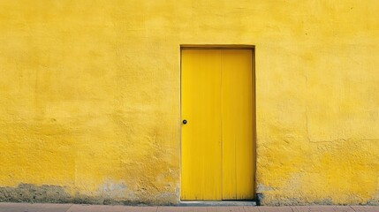 Yellow door on a sunny yellow wall
