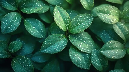 Fototapeta premium Emerald Dewdrops: A Close-Up of Lush Green Leaves