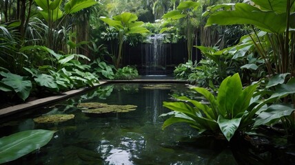 Naklejka premium waterfall in the mini jungle