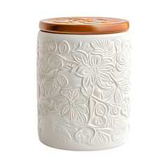 Contemporary Ceramic Flour Canister with Wooden Lid Isolated on Transparent Background