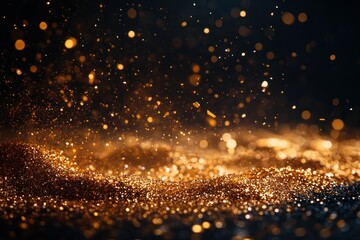 Naklejka premium Dynamic Golden Confetti Falling on Black Background High-Speed Photography