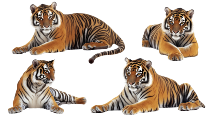 Tigers in Bold Poses on Clear Background Generative AI