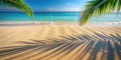 Palm leaf shadows on tropical sandy beach abstract background, abstract, beach scene,  abstract,beach scene