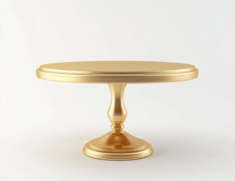Gold pedestal cake stand, round, empty, isolated.