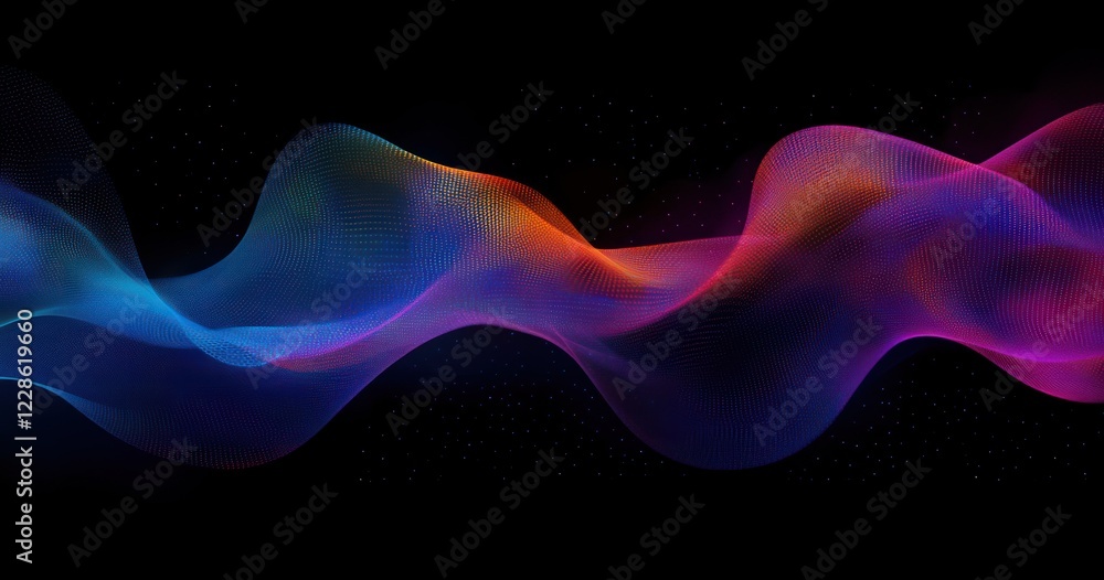 Poster vibrant abstract wave of colors with neon effect and dynamic composition on black background