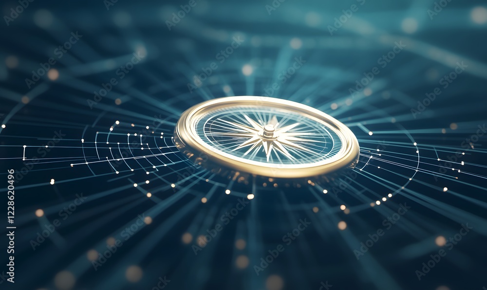 Aufkleber a futuristic image of a glowing compass floating in a digital landscape.