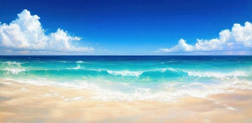 Obraz premium Tropical Beach with Turquoise Sea and White Sand Sparkling under Sunlight in Impressions of Summer