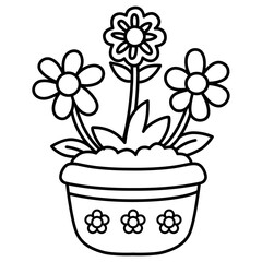 cute kawaii Flower in pot outline cartoon doodle illustration