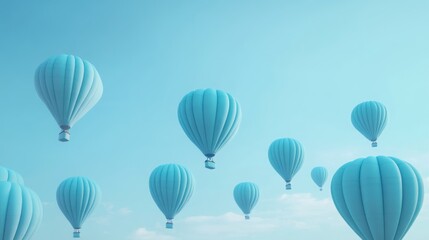 Blue hot air balloons soar, clear sky, peaceful travel
