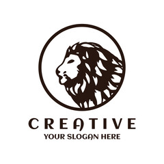 Lion head icon. Lion head logo in circle design. Tiger head cartoon illustration for tattoo. Leo head animal hand drawn. Vector symbol