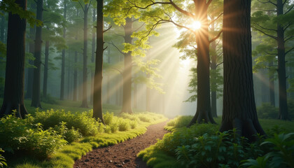 Sunlight Streaming Through Forest Promoting Nature Conservation