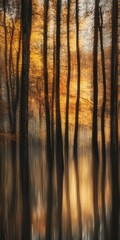 Golden Autumn Forest Trees Abstract Art