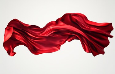 Red silk flowing, studio shot, elegant wave, white background, fabric design
