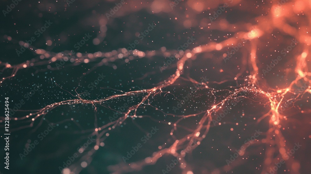 Aufkleber abstract neural network glowing connections brain activity digital art data visualizat